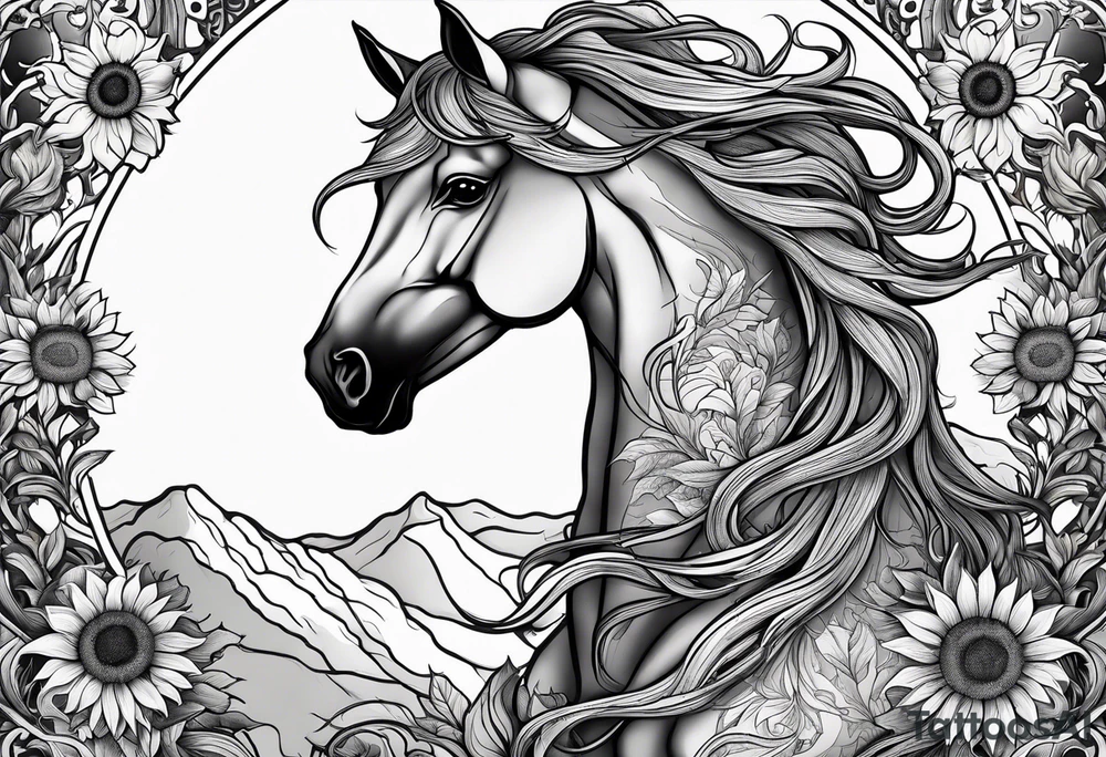 Yggdrasil tree, horse, sunflower tattoo idea