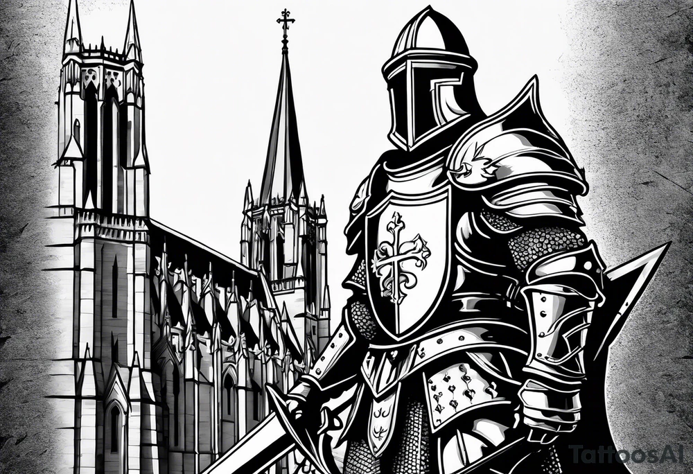 knight with heavy armor with Notre Dame tattoo idea