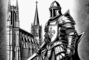 knight with heavy armor with Notre Dame tattoo idea