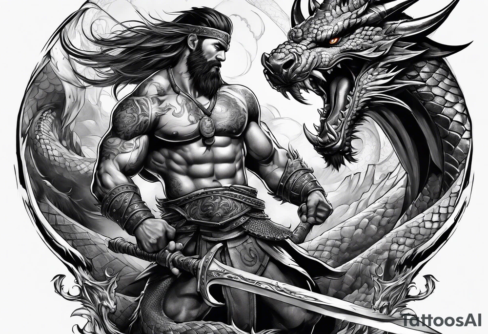 barbarian fighting against dragon tattoo idea