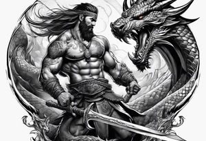 barbarian fighting against dragon tattoo idea