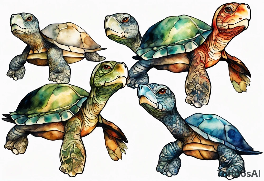 a creature that looks like a turtle covered in fur, on the shore tattoo idea