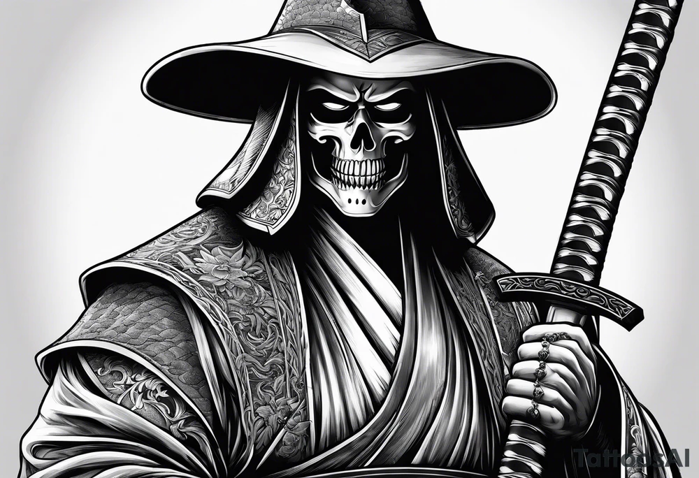 katana with grim reaper tattoo idea