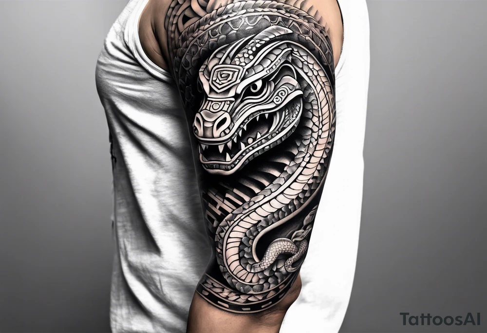 aztec snake sleeve tattoo idea