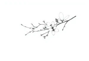 Graceful long magnolia branch with small flowers in early blossom stage with closed flowers tattoo idea