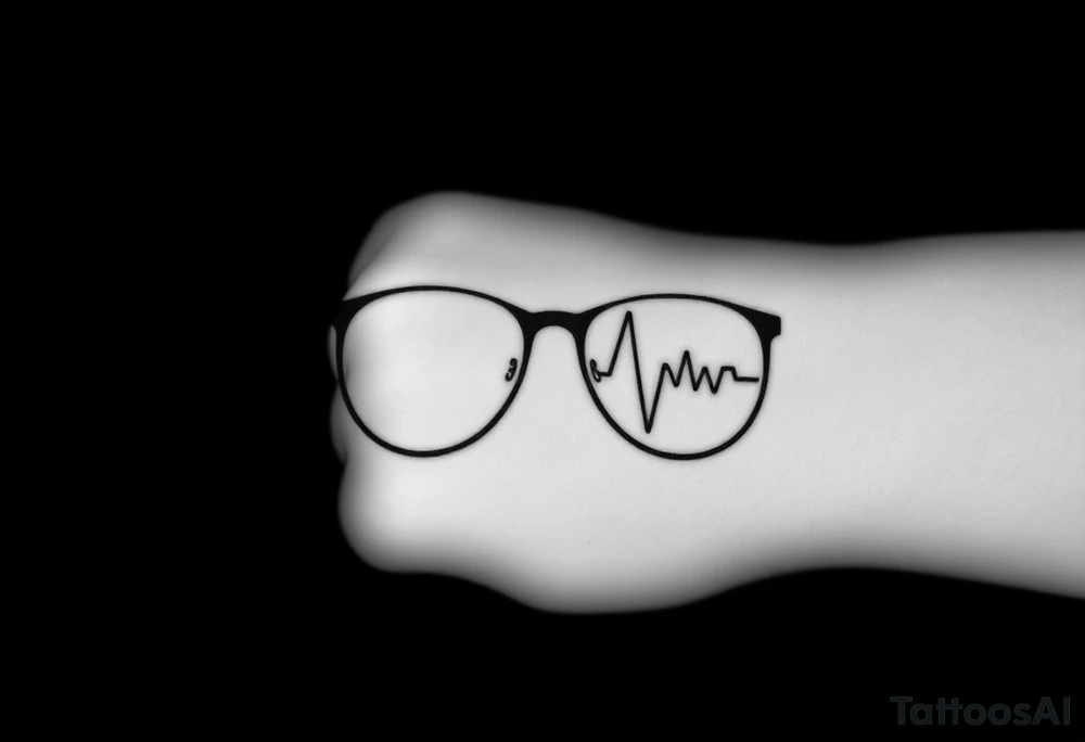 Glasses with heart lines running through them
A heartbeat-shaped line runs through the lenses of the glasses, symbolizing the importance of taking care of yourself and your eyes. tattoo idea