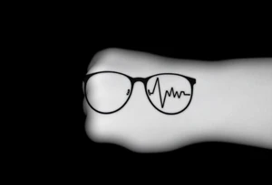 Glasses with heart lines running through them
A heartbeat-shaped line runs through the lenses of the glasses, symbolizing the importance of taking care of yourself and your eyes. tattoo idea