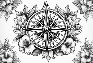 A Vintage compass with lily flower. tattoo idea