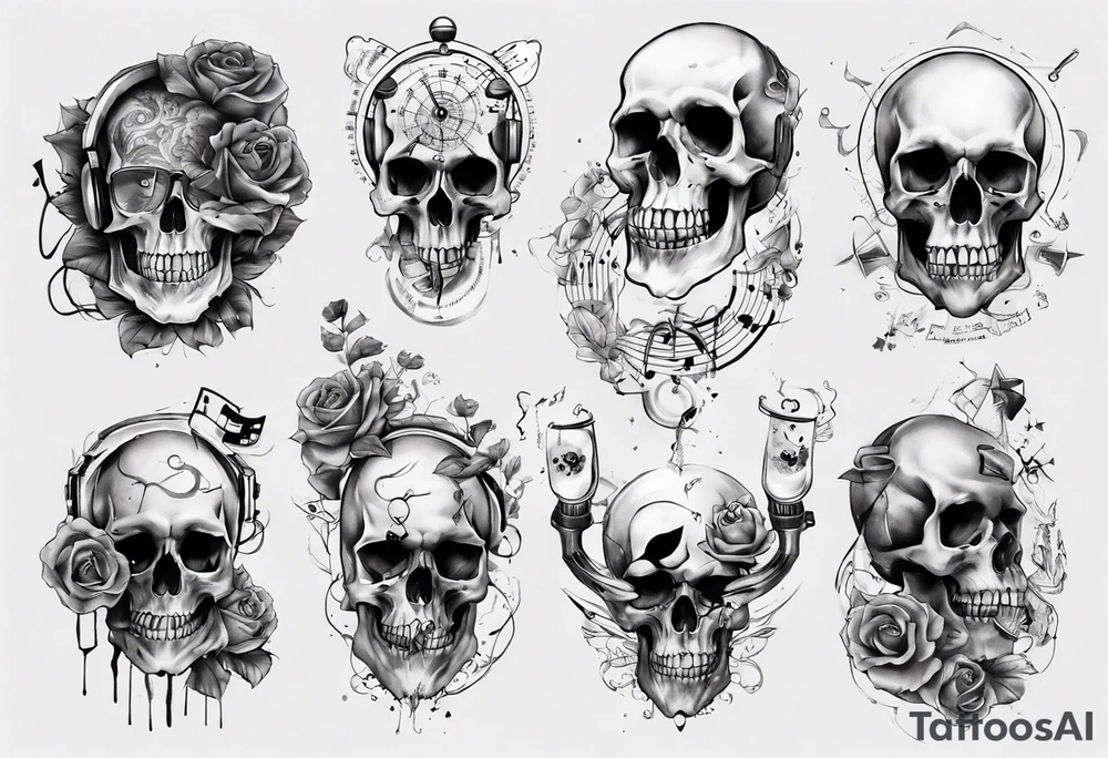 full arm. music combined with science. do not include skulls tattoo idea