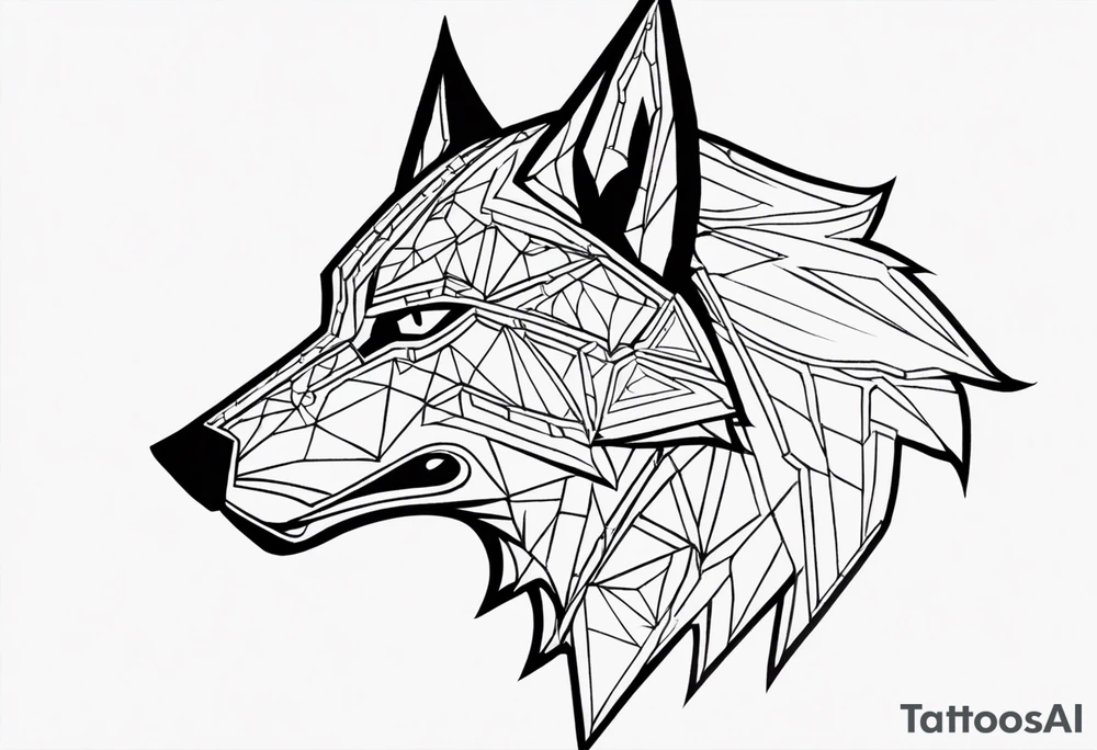 Legend of zelda link wolf in side profile muzzle facing th ebottom 
, in the center of his forhead is a diamond shape with a dot in the middle done in the style of black line work.  His mouth should be open snarling tattoo idea