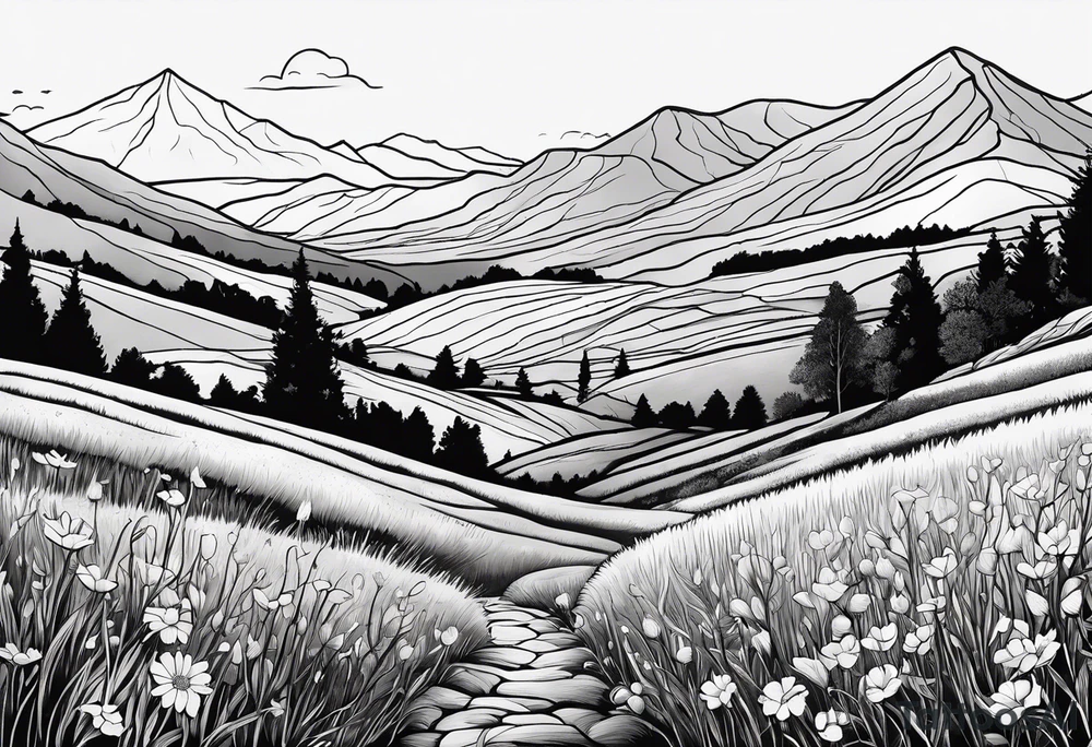 hills, wildflowers, sunshine, no trees, delicate tattoo idea hills, wildflowers, sunshine, no trees, delicate tattoo idea