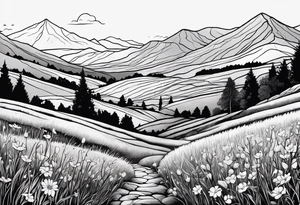 hills, wildflowers, sunshine, no trees,  delicate tattoo idea