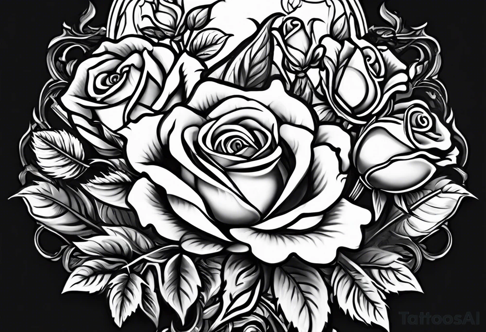 Roses and flowers With nursing and hunting and cows and bulls and fishing and love and church. tattoo idea