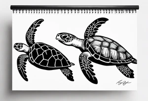 Four sea turtles swim in a row one after the other tattoo idea