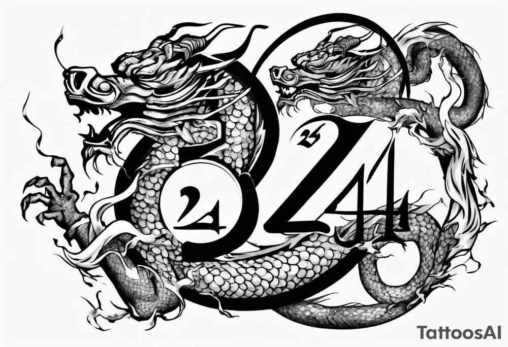Number 24 with a Chinese dragon around it tattoo idea