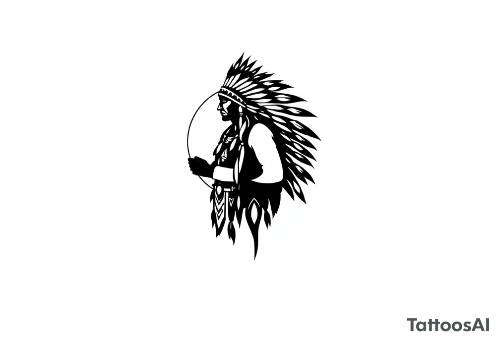 Silhouette of Native American tribe in sunset tattoo idea
