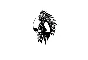 Silhouette of Native American tribe in sunset tattoo idea