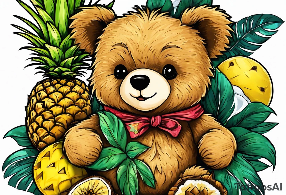 Teddy bear loves pineapple and coconuts tattoo idea