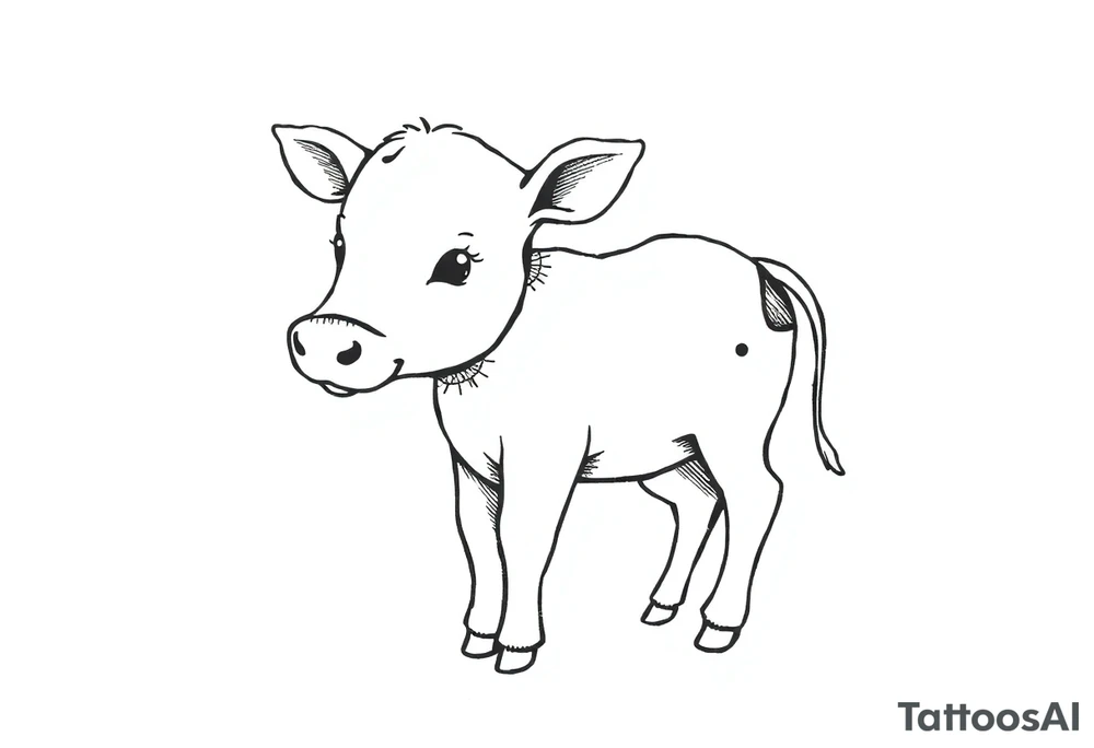 cute black and white baby cow tattoo idea