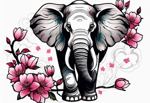 japanese cherry blossoms with a fun elephant in the background tattoo idea