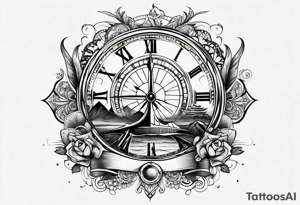 Simple tattoo combining elements of time, travel, and direction. tattoo idea