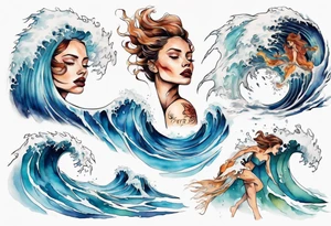 a crashing wave with the face of a woman tattoo idea
