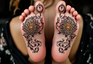 Footprints of the Buddha – Two footprints with sacred markings like dharma wheels or lotus flowers inside them. tattoo idea