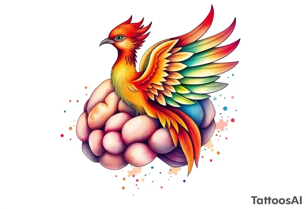 Colorful phoenix flying out of a brain tattoo idea