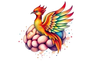 Colorful phoenix flying out of a brain tattoo idea