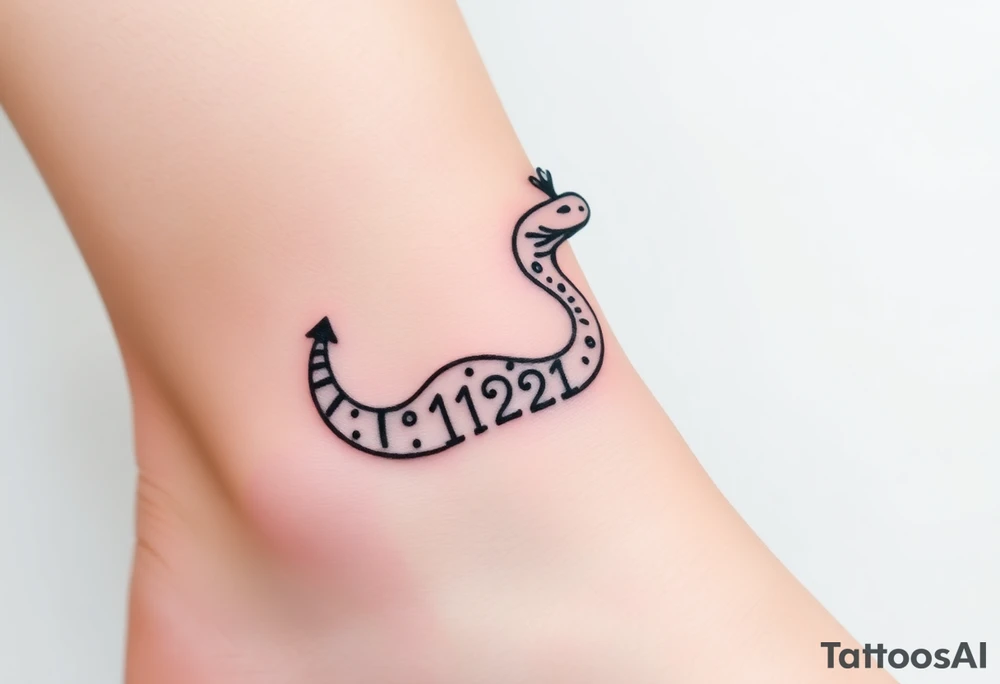 I want a small simple silhouette lines black and white wrist princess like girl snake tattoo that has number 12821 on its body along and also I want it to represent feminine energy crown queen Cycle tattoo idea