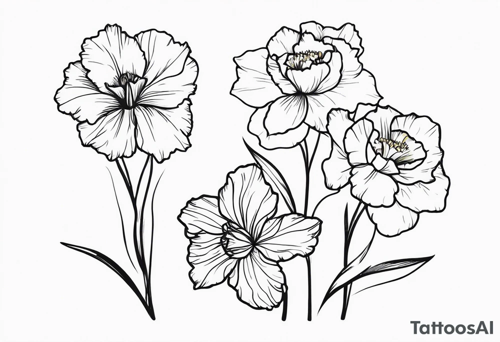 Two carnations and Two daffodils tattoo idea