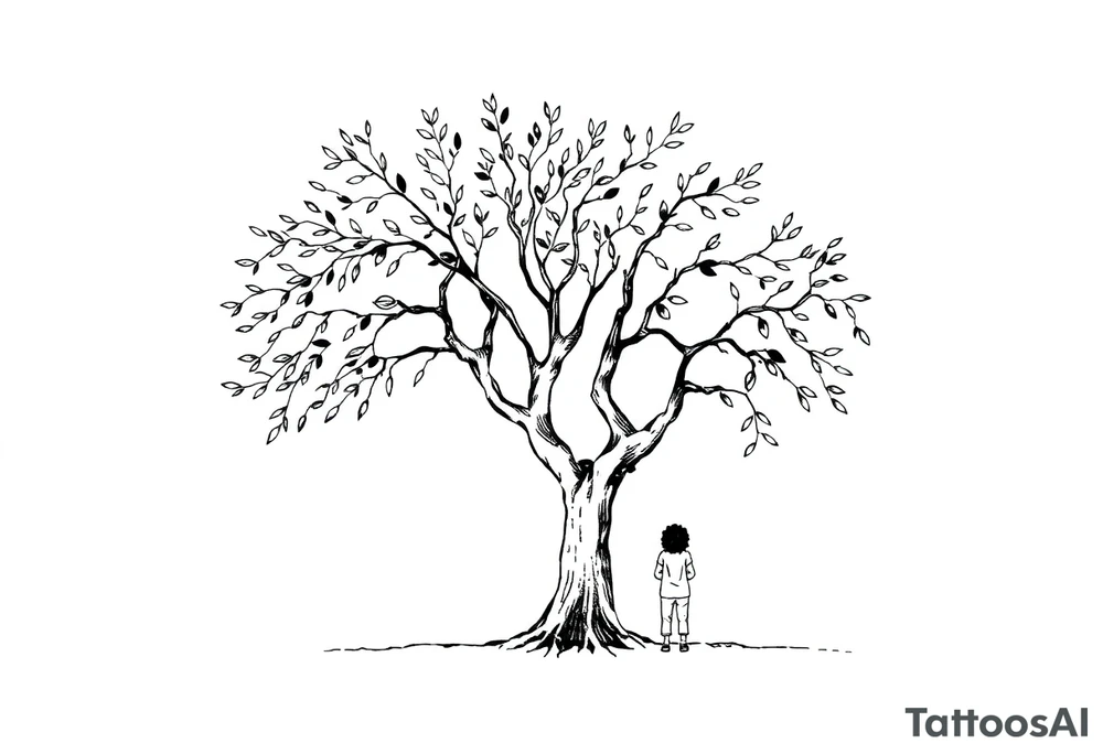 People under big olive tree tattoo idea