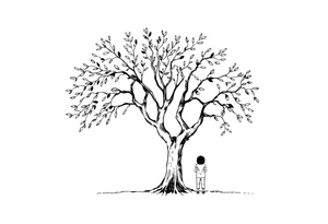 People under big olive tree tattoo idea