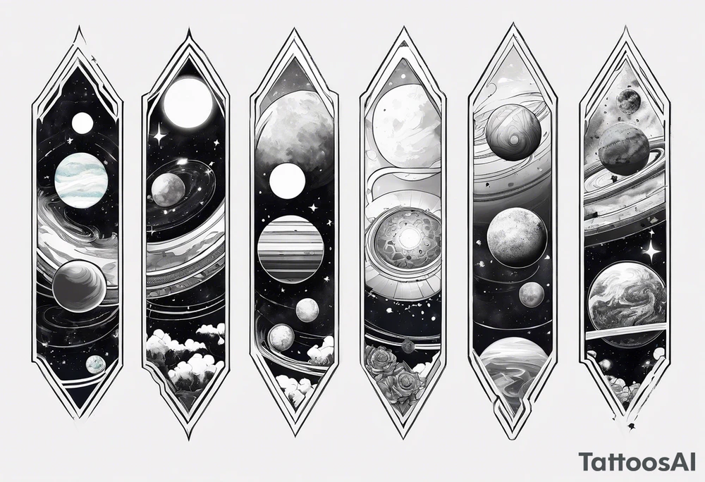 Solar system planet bouquet tattoo idea
