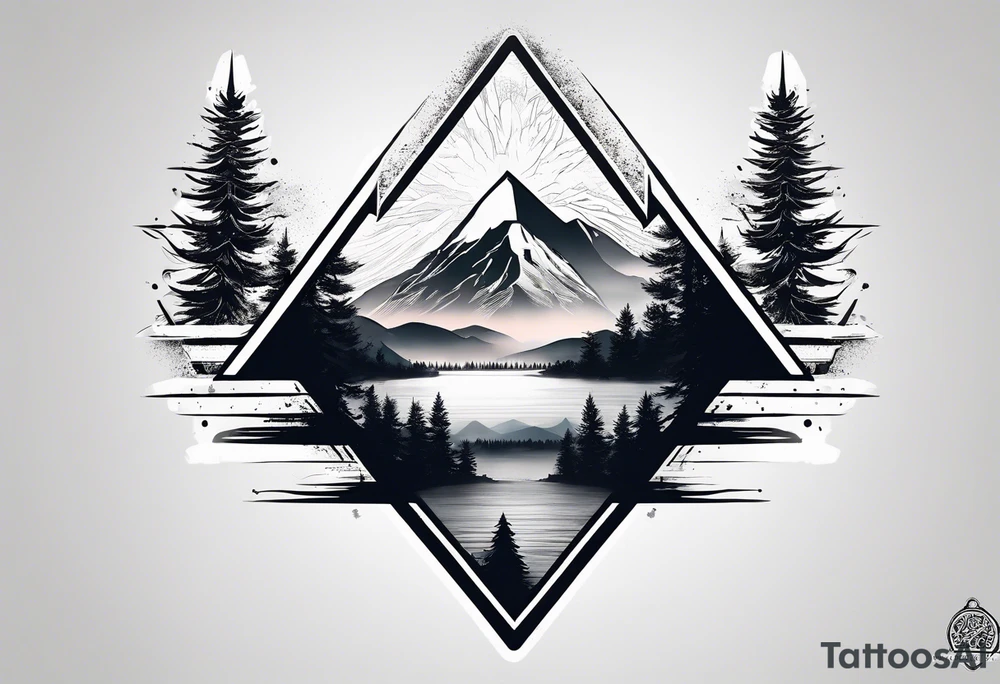 triangle shape trees mountain tattoo idea