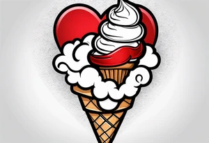 ice cream cone with one round scoop of ice cream and a red heart tattoo idea