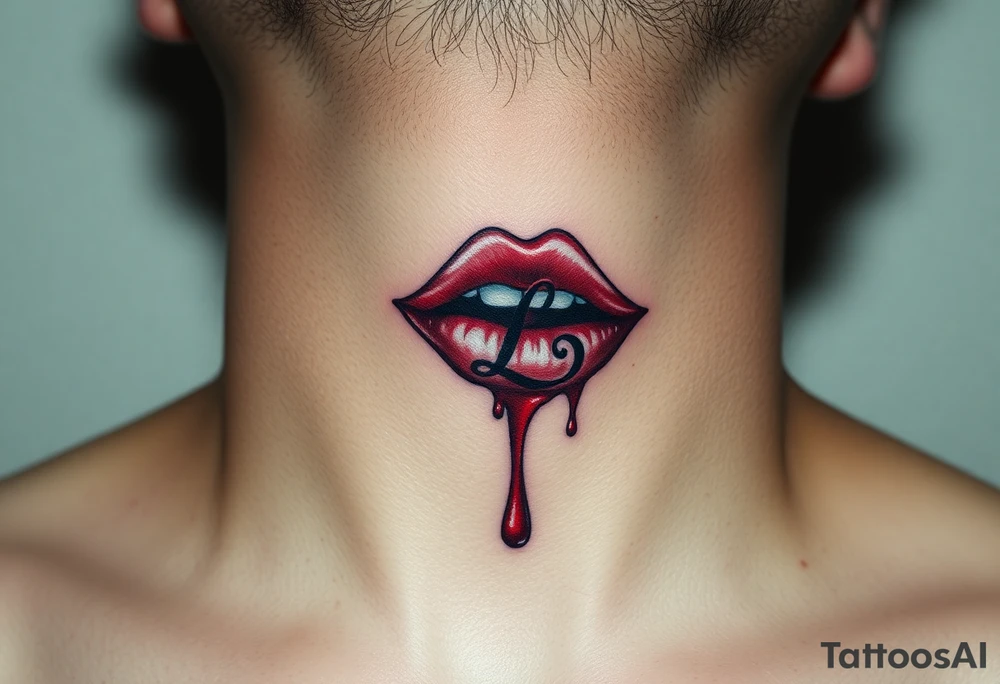 Seductive Stain from lipstick kiss with initial lowercase lrs with drool without teeth tattoo idea