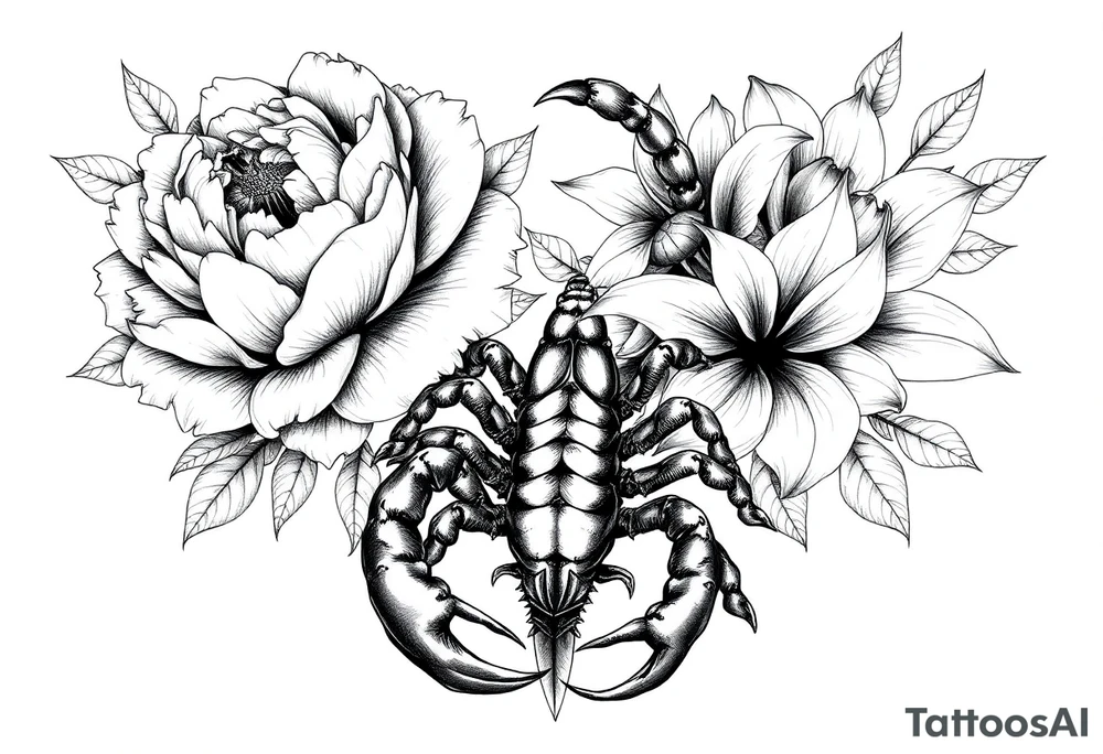 peonies and lilies with scorpion tattoo idea