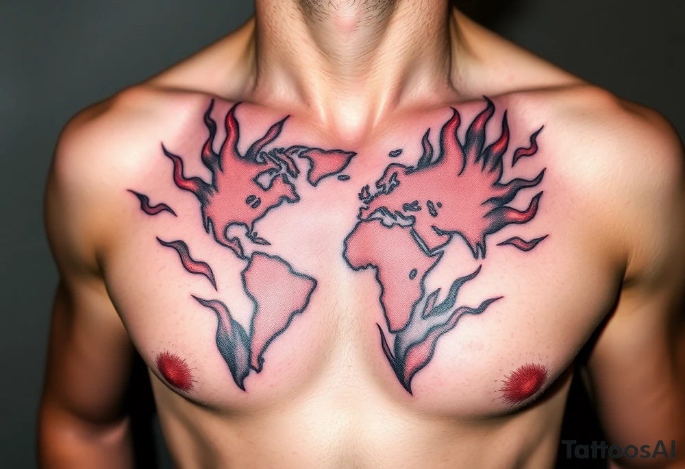 toxic world on fire tattoo idea