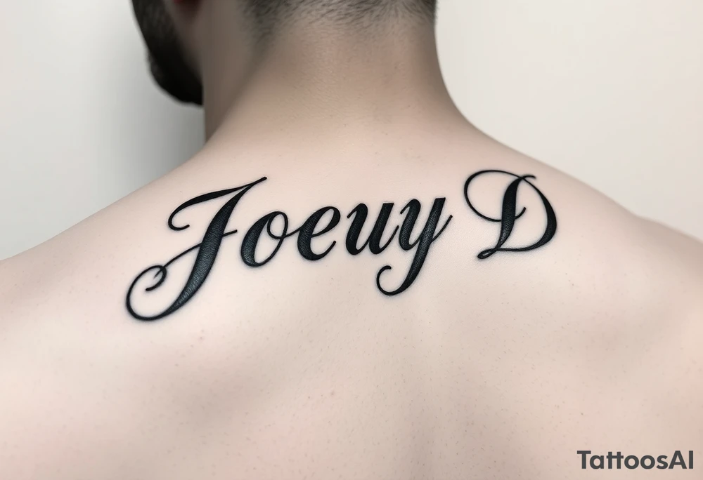 The words Joey D written with a large scale fancy J at the start tattoo idea