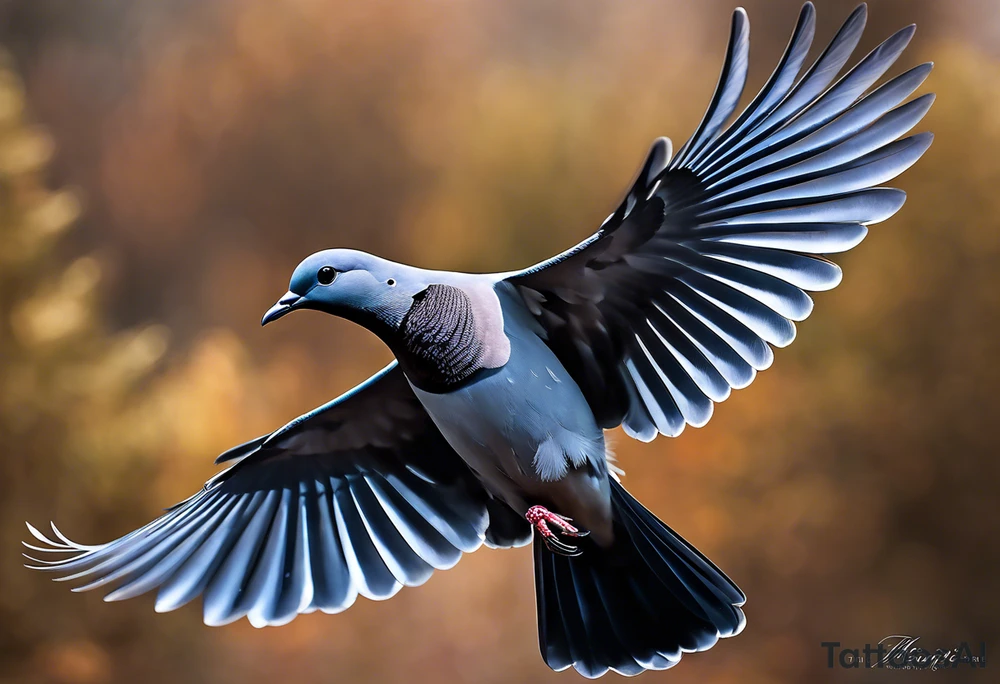 The dove is positioned lower on the forearm, with its wings gracefully outstretched as if gliding through the air. Its body is sleek and streamlined, conveying a sense of elegance and agility.
- The magpie is depicted higher up on the forearm, diving down aggressively with its wings spread wide and feathers ruffled. Its beak is open, suggesting a cry or battle call.
- The wind is represented by swirling patterns around the birds, creating a dynamic sense of movement. The lines of the wind should flow with the natural contours of the arm.
- The overall composition should balance the graceful flight of the dove with the bold attack of the magpie, capturing the intensity of the dogfight. tattoo idea