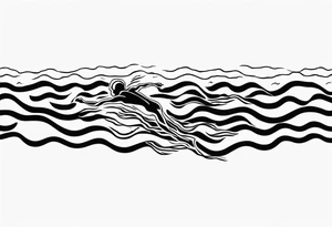 three lines mimicking water. A man horizontally crawl swimming in the water. The man is made from simple lines only tattoo idea