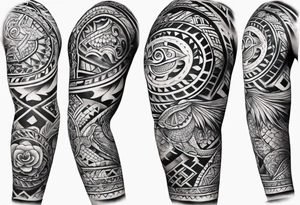 Full Polynesian tribal sleeve with turtle tattoo idea