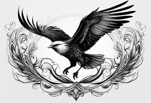 elegant long feathered bird in flight tattoo idea