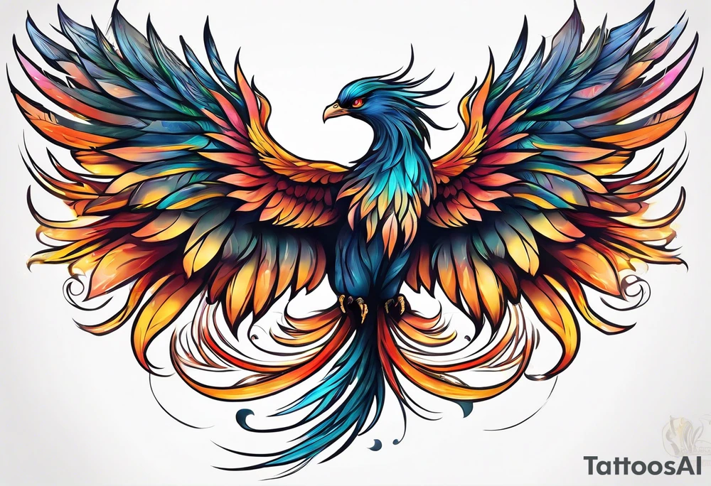 phoenix 
long tail 
elegant 
wings down
long neck tattoo idea