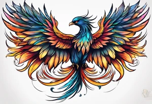 phoenix 
long tail 
elegant 
wings down
long neck tattoo idea