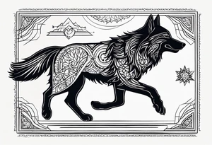 strength, small, running young wolf, elegant, armenian, sun, lenghty tattoo idea