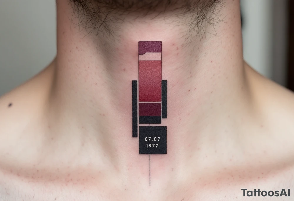 Linear 07.07.1977 in strong black ink, stacked vertically with burgundy accents. tattoo idea