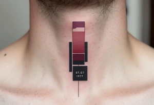 Linear 07.07.1977 in strong black ink, stacked vertically with burgundy accents. tattoo idea
