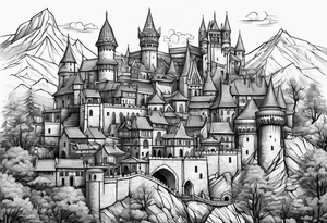 medieval tribal city vignette tattoo idea
